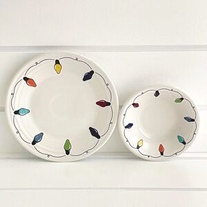 Fiesta Christmas String of Lights 9” Luncheon Plate & Stacking Cereal Bowl